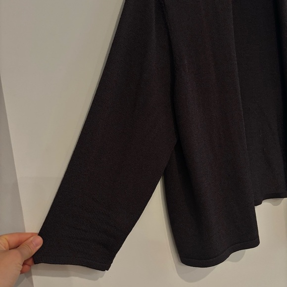 Eileen Fisher Dark Brown Open Front Knit Cardigan Large Preppy Quiet Luxury - Picture 8 of 12
